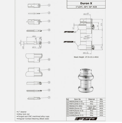 Headset - FSA Silver 1 inch, threaded