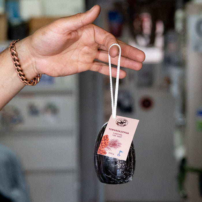 Finnish Pine Tar Soap, on a rope.