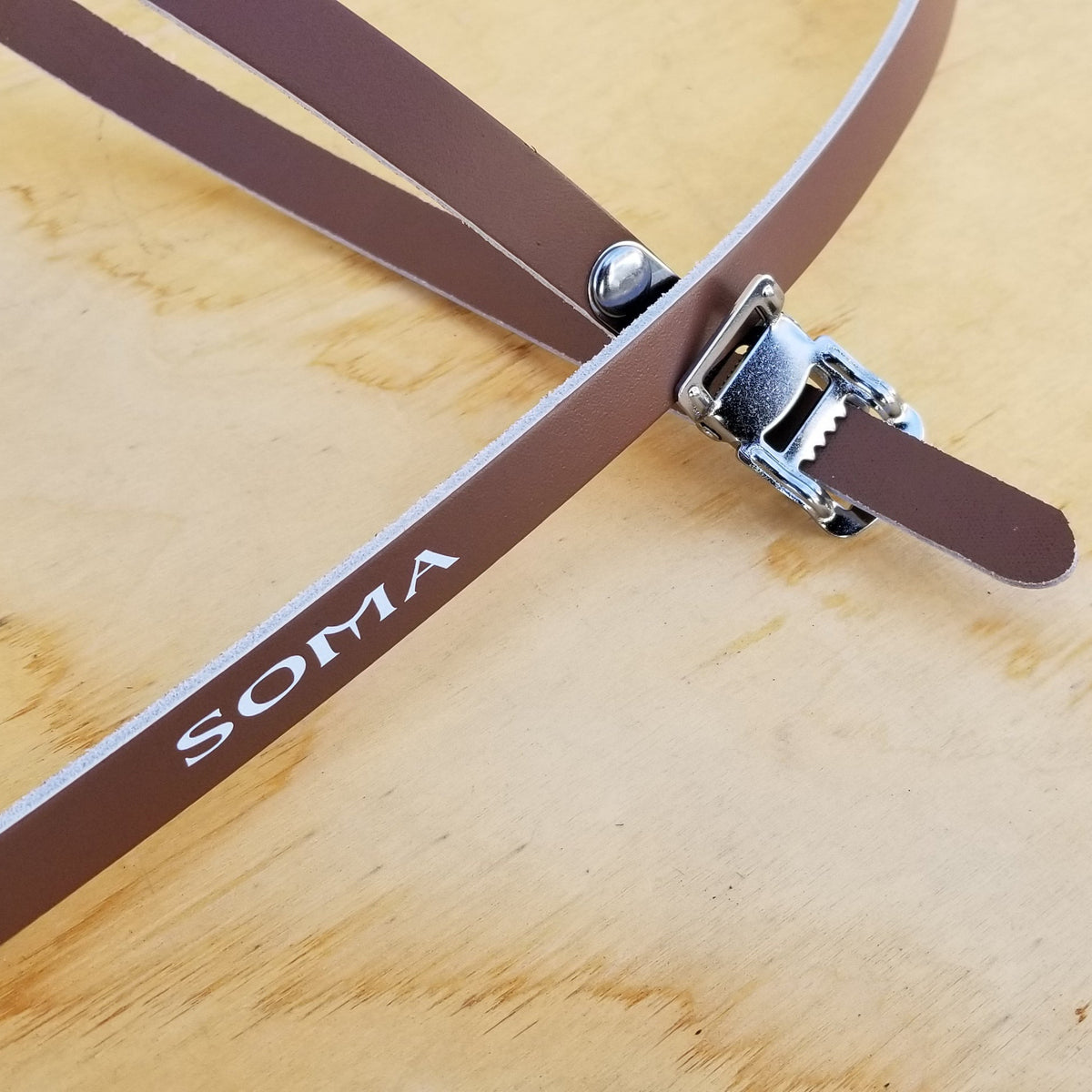 Toe straps, Soma, brown color, leather (pair)