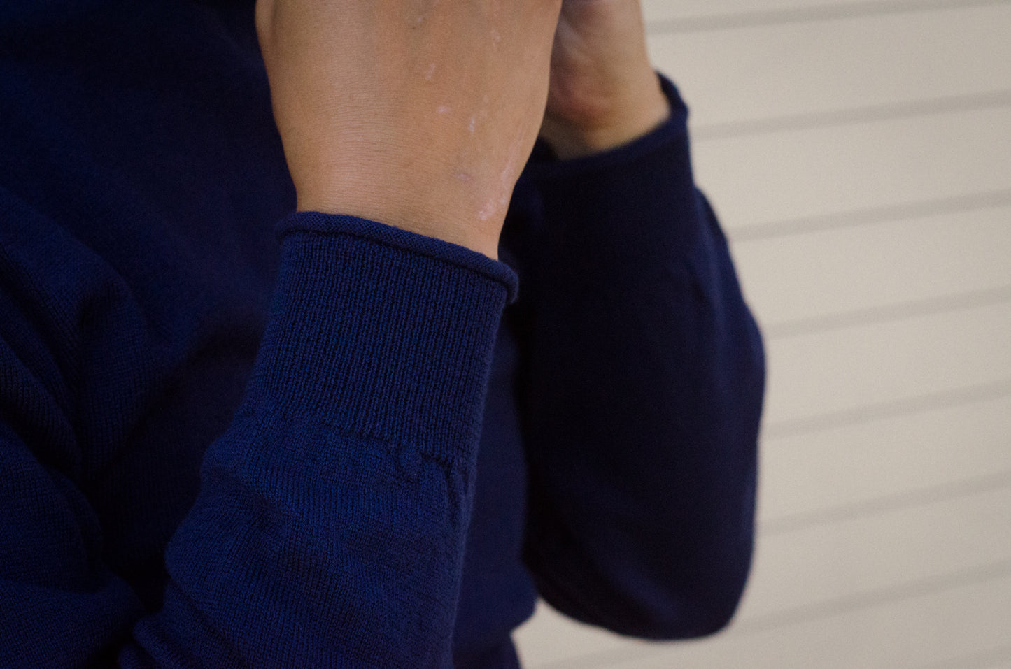 WoolyWarm Navy Blue Rollneck all merino sweater from England